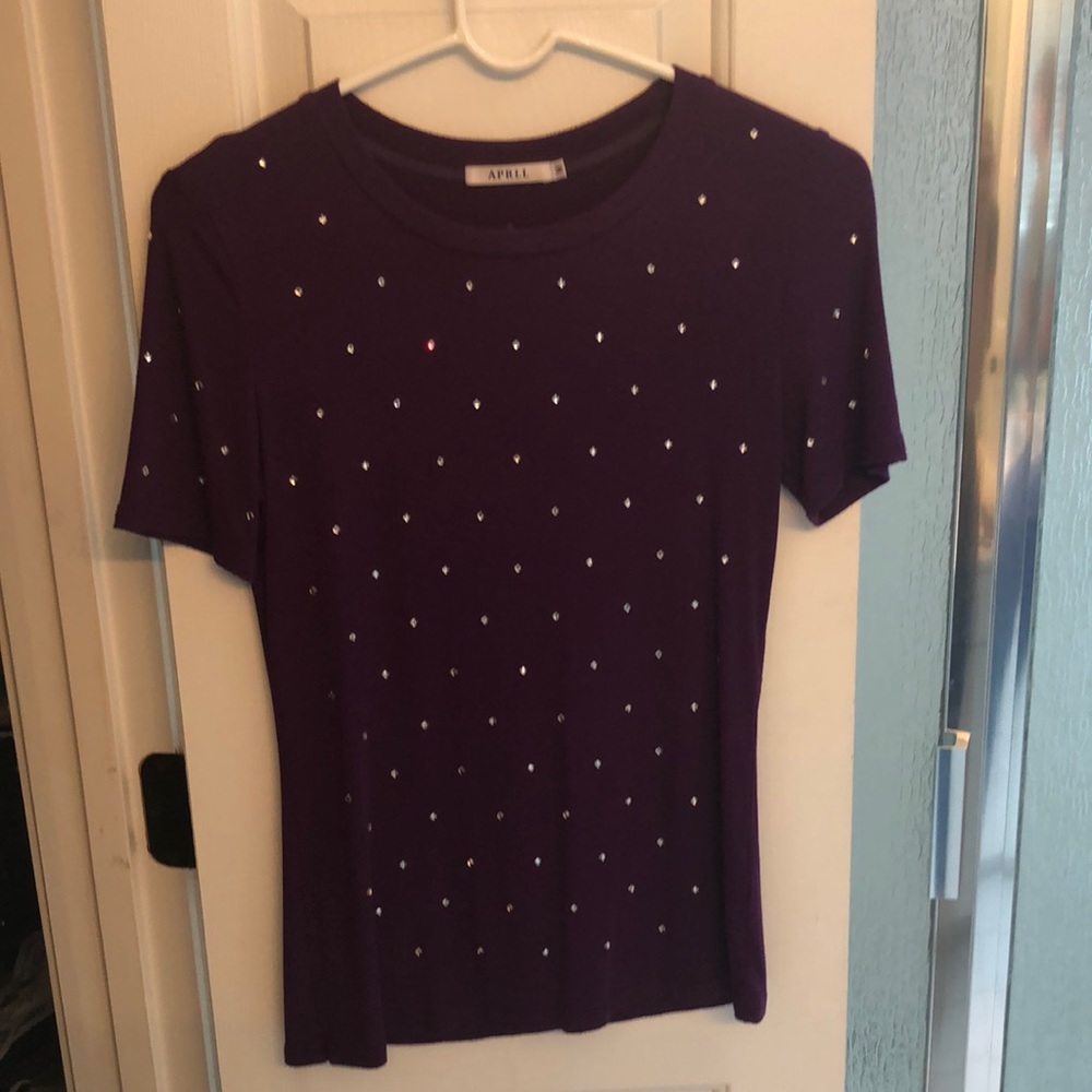 APRLL Size Medium Purple Top w/ Crystal Decoration